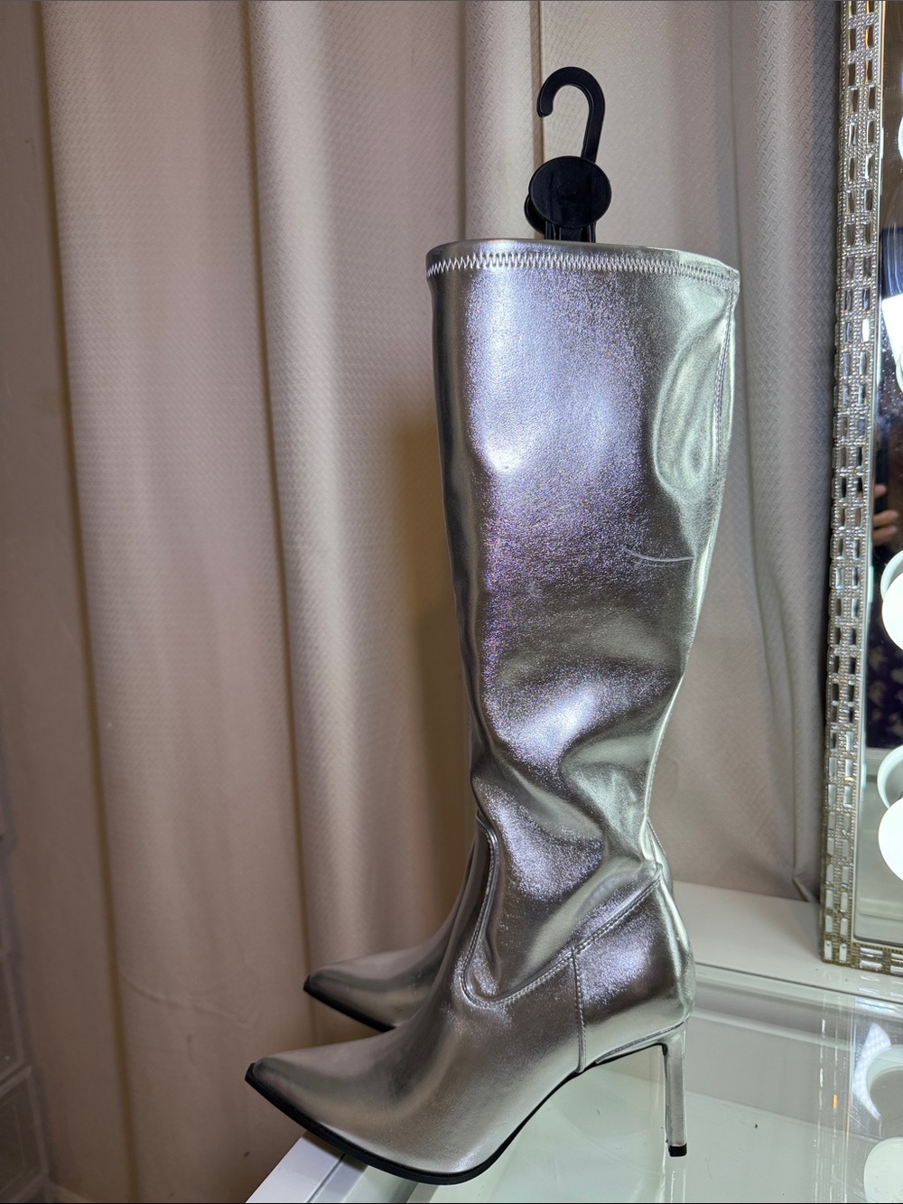 Forever 21 Silver Metallic Pointed-Toe Stiletto Boots